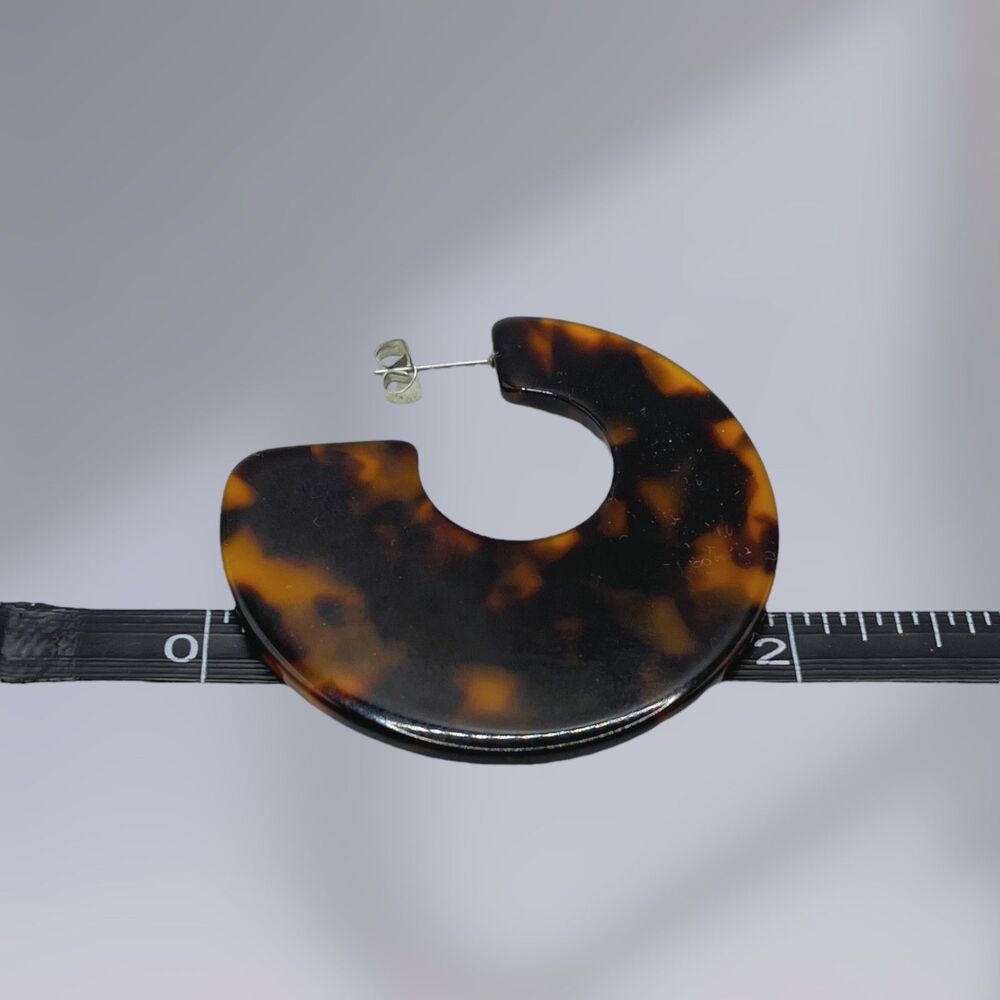 Tortoise Shell Print Acrylic Hoop Earrings Large Statement Boho Hippie Festival - Picture 5 of 7